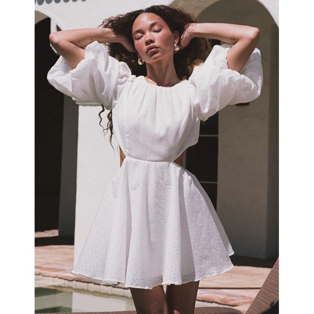 princess polly white cutout puff sleeve dress
